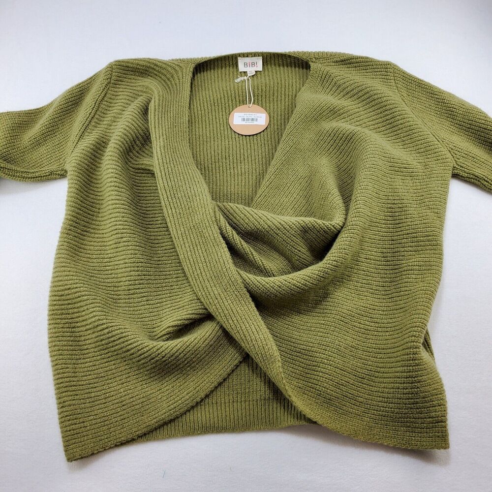 BiB! Sweater Womens XL Knit Scoop Neck Olive Green Long Sleeve New Preppy Casual - Picture 3 of 12